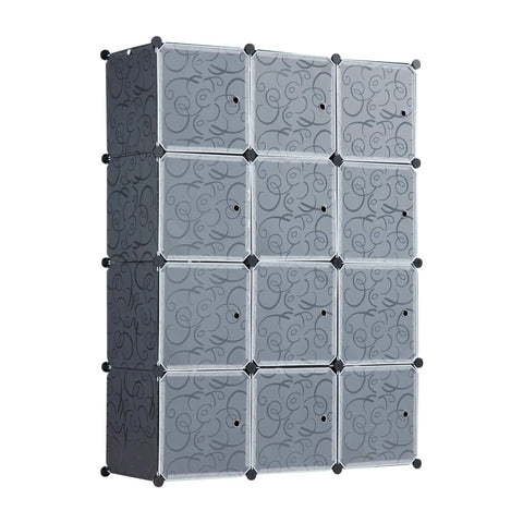 Modular Wardrobe Closet System With Portable Clothes Rack And Dresser, featuring 12 Cube Cubby Storage, black finish.