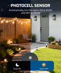Low Voltage Outdoor Landscape Transformer With Dusk To Dawn Sensor And Timer Convert 120V AC To 12V AC Weatherproof 120W For LED Lighting Spotlights And Pathway Lights ETL Listed Easy DIY Install illuminating garden pathway at night