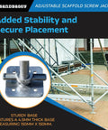 Smooth Turning Adjustable Scaffold Screw Jack And Galvanized Leveling Support With 30K Rating And 12 Inch Travel showing sturdy base detail on a worksite.