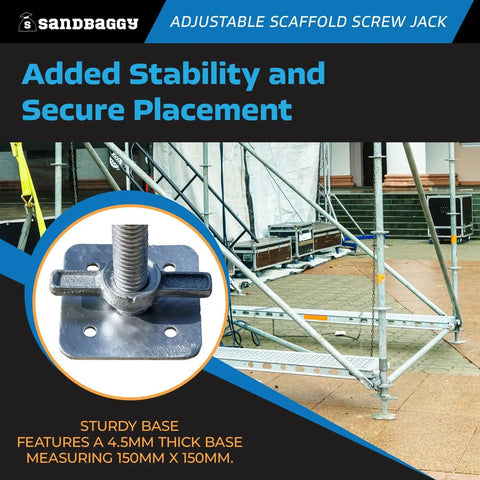 Smooth Turning Adjustable Scaffold Screw Jack And Galvanized Leveling Support With 30K Rating And 12 Inch Travel showing sturdy base detail on a worksite.