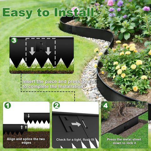 Heavy Duty Black Steel Landscape Edging Kit 20 Foot 6 Pack With Gloves 5 Inch heavy gauge rounded edge metal border installation guide