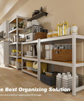 Five Tier White Metal Garage Shelving Unit With 1500 Lbs Total Capacity, 24W X 16D X 60H Storage Rack For Tools, Bins, And Heavy Duty Organization And More. in kitchen storage room