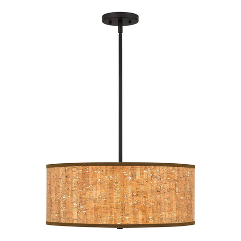 Hoffman 4 Light Matte Black Pendant With Faux Wood Veneer Drum Shade, rustic farmhouse vibe, durable steel construction