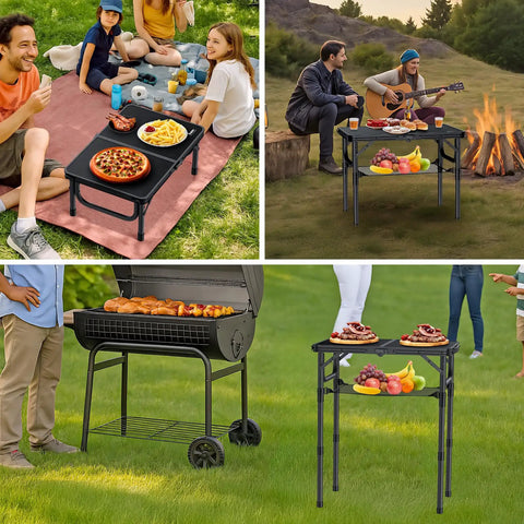 Group using Foldable Camping Table With Storage Net Grab-And-Go Lightweight Aluminum Outdoor Table 23.2 X 16 Inches Portable