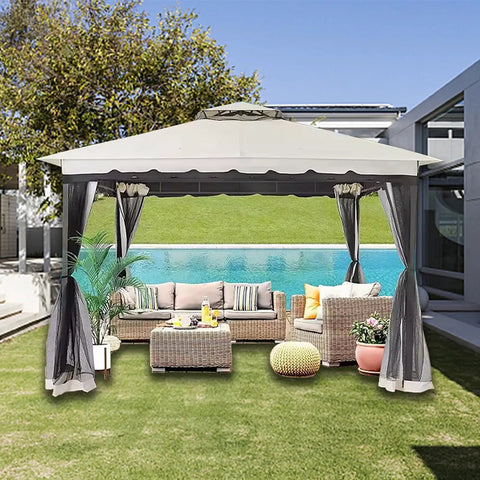 10x12 Gazebo Replacement Mosquito Netting With Four Panel Zippered Sidewalls Built To Fit Most 10x12 Gazebos Gray Outdoor Canopy