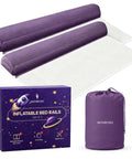 Purple inflatable toddler bed rails 2 pack with non slip washable covers, portable travel bumpers, packaging, and carry bag