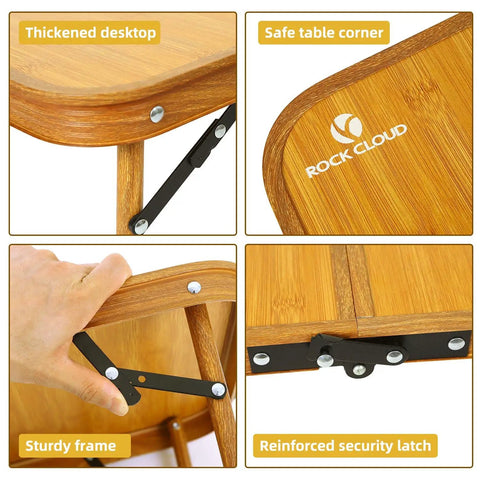 Close-up of Ultralight Portable Camping Table with sturdy frame, thickened desktop, safe corners, and security latch
