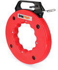 100ft Fiberglass Fish Tape Wire Puller With Durable Steel Spring Core And Ergonomic Handle front view showing the vibrant red reel and handle for easy use.
