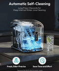 EUHOMY countertop ice maker with carry handle; transparent body and built-in control panel, bullet ice.