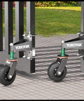 Smooth Operator 6 Inch Rubber Gate Wheels Rock Solid Heavy Duty Workhorse For Metal Wood Fence Gates 500 Pound Capacity 360 Degree Swivel Dust Prevention Caster Pair, visible on gate.
