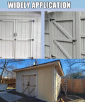 Heavy Duty Shed Door Hinges 6 Inch T Strap With 70 Screws installed on barn doors and wooden fences.