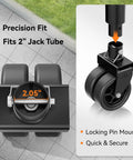Heavy Duty 2,500 Lbs Dual 6 Inch Beefed Up Trailer Jack Swivel Caster With Upgraded Spoked Wheels And Reinforced Bracket For Boats And Trailers Fits 2 Inch Jack Tubes Black, showing dual wheels and locking pin mount.