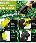Tough As Nails 21 Volt Cordless Hedge Trimmer And Grass Shears grip with safety lock-off and blade release button for pruning.