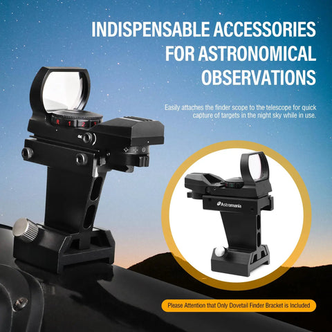 Dovetail Finder Bracket For Finderscopes And Red Dot Sights on Picatinny rail, mounted on telescope.