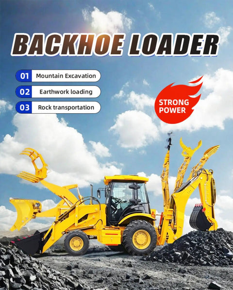 Towable Mini Backhoe Loader 4x4 Tractor With Excavator Front End Loader For Small Construction Projects on rocky terrain