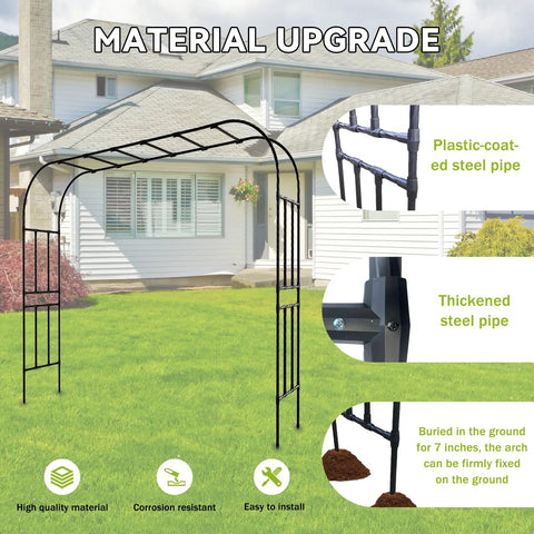 Beefy Heavy-Duty 25mm Thickened Steel Garden Arch Trellis with PE coated rust proof finish in a backyard setting