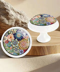 Boho Mandala Crystal Glass Drawer Knobs, 6 Pack With White Base, unique bohemian cabinet knobs with floral mosaic pattern