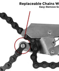 Locking Chain Pliers With 36-Inch Chain Holds Up To 10.5-Inch Diameter Pipe Quick Release Trigger showing replaceable chain link