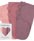 Cozy Baby Swaddle Blanket Set Three Pack 100 Percent Cotton Newborn Wraps For 0 To 3 Months in blush, mauve, and mulberry colors