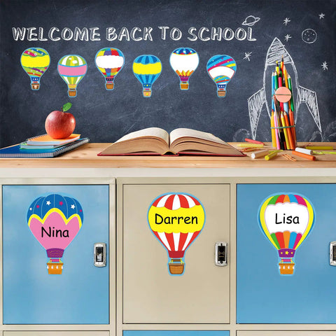 Totally Colorful Hot Air Balloon Cutouts Set With 54 Paper Shapes And 60 Glue Dots for classroom decor with names on lockers.