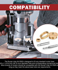 Inlay Bushing Kit 9500 Replacement For Solid Brass Router Inlay Kit With tools, router, and compatibility information displayed.