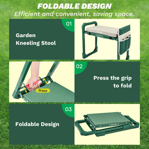 Garden Kneeler And Seat Foldable Gardening Stool With Extendable Legs Thick Pad And Tool Storage Bag Heavy Duty 400lbs Support