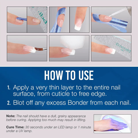 Step-by-step guide for Non Acidic Nail Primer And Led Uv Bonding Solution for long lasting gel polish application.