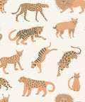 Bright Tangerine Kitty Kitty Peel And Stick Wallpaper In Off White With Exotic Cat Pattern For Easy Application Removable Wall Decor