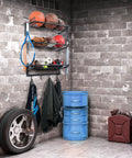 Three Tier Wall Mounted Gear Organizer With Ball Rack Bat And Racket Holders And Four Helmet And Accessory Hooks Heavy Duty Garage Storage In Glossy Black