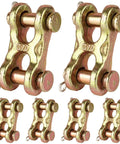 Heavy Duty 6 Pack 3/8 Inch G70 Alloy Steel Safety Chain Repair Links Forged Twin Clevis Connector set displayed together in various angles.