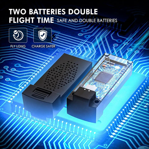 Two batteries for Kid Friendly 1080P HD FPV Mini Drone With Camera For Boys And Girls RC Quadcopter shown on a circuit board