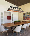 Rustic Farmhouse Kitchen Island Pendant Light With Five Lights Linear Chandelier In Black With Retro Wood Finish