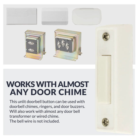 Unlighted Surface Mount Doorbell Button White 1 Pack Replacement Button For Stucco Or Wood Easy Install No Drilling Required Wiring Not Included Works With Most Door Chimes No Brainer Setup. White plastic surface-mount doorbell button with screws