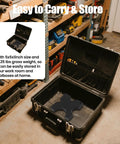 Two Pack Arbor Press Plate Set For 20 Ton And 32 Ton Hydraulic Shop Presses in a tool case, shown in a workshop setting.