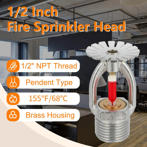 Heavy Duty 5 Piece Pendent Fire Sprinkler Heads With 155 Degree Fahrenheit Rating And Ballistic Brass Build 1/2 Inch NPT Thread for quick response