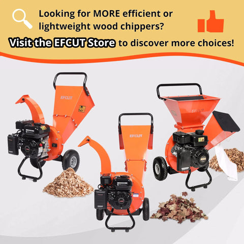 Beast Gas Powered Wood Chipper Shredder Mulcher 7HP with debris piles showcasing compact design in promotional setup