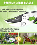Bypass Pruning Shears 8.5 Inch With Non Slip Grip Handle, Pro Grade Garden Clippers showing high carbon steel blade and features