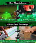 Green Laser Line Projector For Halloween Party And Haunted Yard Swamp Scene, Pairs With Fog Machines To Cast Eerie Neon Green Beams Through Low Ground Fog For Spooky Vibe Atmosphere, Class II Safety, Sub 1mW Power, mounted on stand