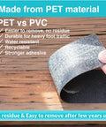 Close-up of Lifegrip anti-slip traction tape, 4 in x 38 ft, gray abrasive surface being peeled from a wooden deck.