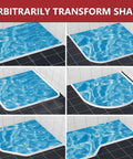 75 Inch Collapsible Shower Water Dam Threshold Barrier Keeps Water Inside and Splashes Contained, Flexible Retention System for Easy Shaping, Dry and Wet Separation, Durable Rubber Design for Bath or Shower showcasing various shapes to demonstrate flexibility on tiled floor.