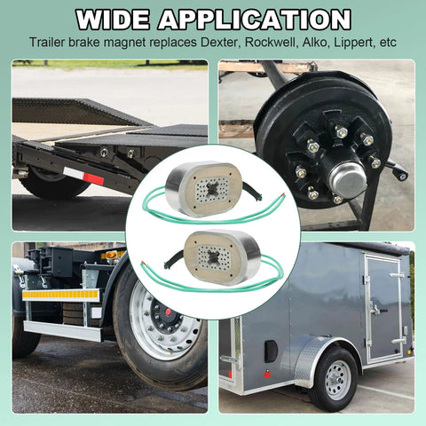 Electric trailer brake magnet kit, 10-inch, silver magnets with green wires for 3500 lb axles; retainer clips.