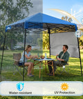 8x8 pop up canopy tent with sidewall, compact portable sun shelter for beach, sports, and camping, slant leg design, blue system