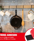 Double-sided mounting tape advertisement in a kitchen; red banner says strong adhesion and shows a tape roll.