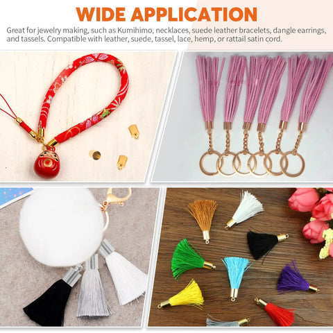 200 Piece Brass Cord End Caps Jewelry Findings Kit in Assorted Sizes for Tassels Leather and Art Crafts Crazy Good Value Kit