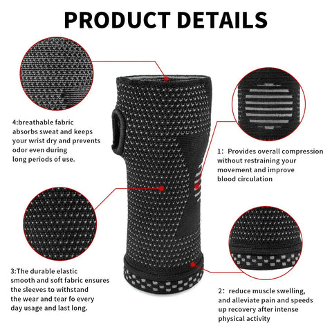 Wrist Compression Sleeves Pair For Carpal Tunnel Pain Relief And Support For Women And Men breathable sweat-absorbing details