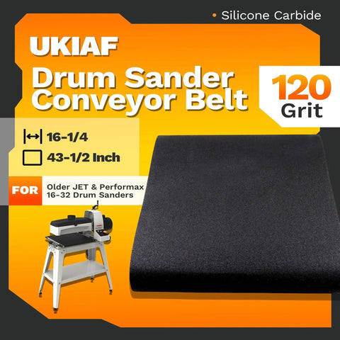 120 Grit Silicone Carbide Drum Sander Belt 16-1/4 X 43-1/2 Inches For Older Jet And Performax 16-32 Drum Sanders shown on packaging
