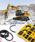 Nitrile 90 O-Ring Kit For Cat Excavator Hydraulic Hose Fittings, 32-Piece Buna N Seals Set with excavator in background