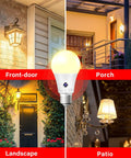 Outdoor Dusk To Dawn LED Sensor Bulbs Four Pack For Porch And Garage A19 Soft White 3000K 1200 Lumens 75W Equivalent Ten Point Five Watt E26 Base Automatic On Off Photocell No Fuss Install