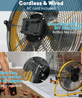 16 Inch High Velocity Cordless Floor Fan With 20V Max Battery Compatibility 3 Speed Portable Metal Industrial Fan With AC Adapter