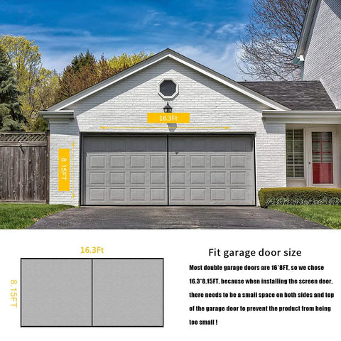 Sturdy Magnetic Garage Door Screen For 16x8 Feet 2 Car Garage, dimensions illustration for installation on garage door